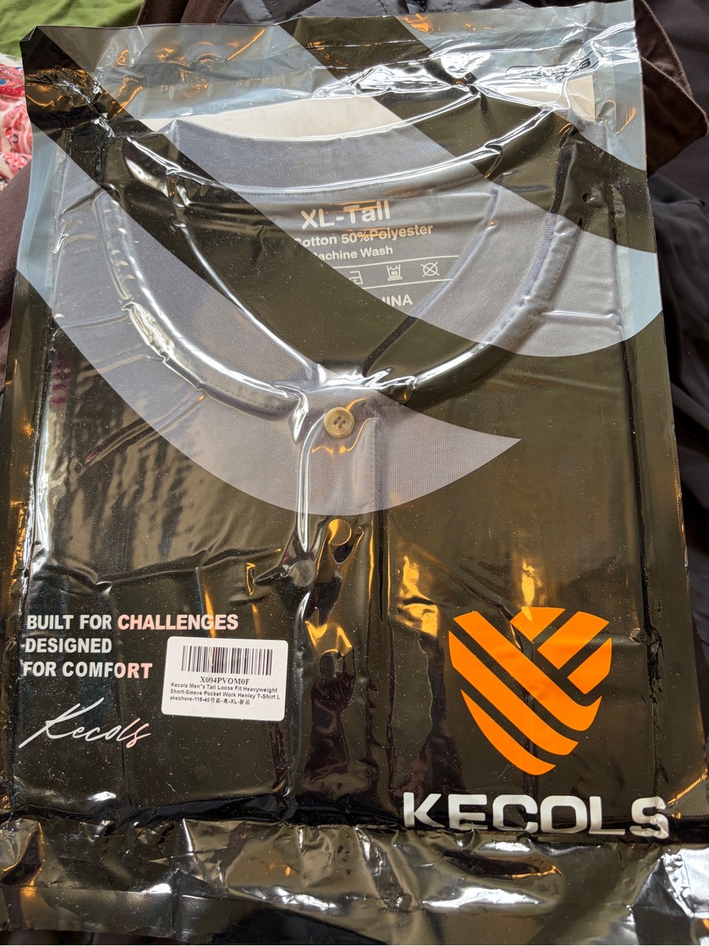 KECOLS XL-Tall Black Polo Shirt with Orange Logo